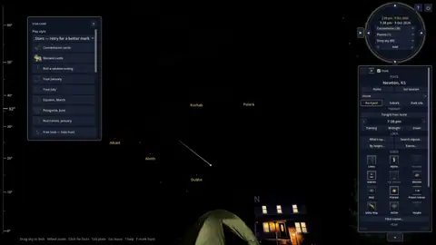 Star Camp in Night Atlas for a home in Newton, Kansas, with constellation cards, Mazalot (Hebrew zodiac) cards, and a meteor streak near the Big Dipper.